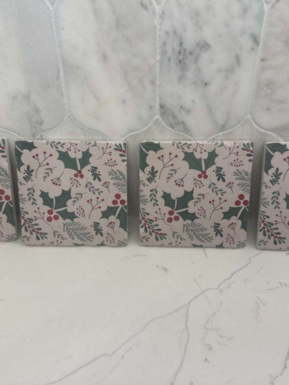 Thirstystone Set of 4 Holly Berry Christmas Stone Coasters Absorbent Cork USA